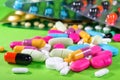 Close up of many colorful pills Royalty Free Stock Photo