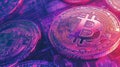 A close up of many different colored coins