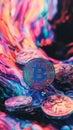 A close up of many different colored coins