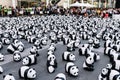 Close up many panda sculptures view from above that place on the floor is an art exhibition in Bangkok, Thailand