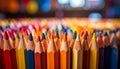 Rows of sharpened colored pencils in a diverse spectrum of colors with a blurred background Royalty Free Stock Photo