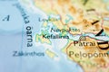 Close up map view highlighting Kefallinia Greece.. Royalty Free Stock Photo