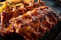 Close up on marinated spicy grilled ribs