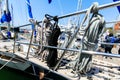 Marine ropes on the deck of an expensive yacht