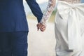 Close up of married couple holding hands in wedding Royalty Free Stock Photo