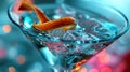 A close up of a martini glass with ice and an orange slice, AI Royalty Free Stock Photo