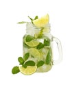 Close up mason jar of mojito isolated on white Royalty Free Stock Photo