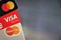 Close up of Mastercard and Visa Credit / Debit Card.