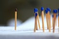 Close up of colorful standing matches for teamwork, leadership and self confidence concept.