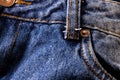 Close up of material of pair of blue jeans