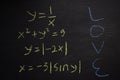 Close up math formulas written on a blackboard. Education concept Royalty Free Stock Photo