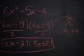 Close up math formulas written on a blackboard. Education concept