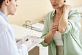 Close up of mature woman during consultation in dermatology clinic