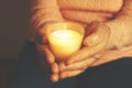 Close up of mature womans hands. Health care giving, nursing home. Parental love of grandmother. Old age related diseases. Royalty Free Stock Photo