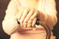 Close up of mature womans hands. Health care giving, nursing home. Parental love of grandmother. Old age related diseases. Royalty Free Stock Photo