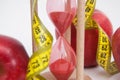 Close Up of Measuring Metter. Fat Burning and Weight loss process. Diet and Fitness Concept. Red Apples and Tape Measure Isolated, Royalty Free Stock Photo