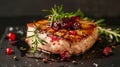 Close-up of meat with cranberries and rosemary sprigs Royalty Free Stock Photo