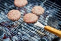 Close up of meat cutlets roasting on grill Royalty Free Stock Photo