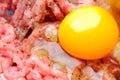 Close up meat and egg cooking process Royalty Free Stock Photo