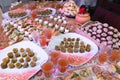 Close-up of meat snacks on the custard pillow