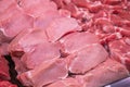 Close up of meat in a supermarket. Raw meat at butcher shop