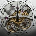 Close-up of a mechanical clock\'s inner workings, showcasing intricate gear Royalty Free Stock Photo