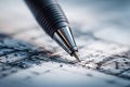 Close-up of a mechanical pencil tip drawing detailed architectural blueprints with precise lines and technical design elements on Royalty Free Stock Photo