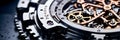 mechanical watch close up with shimmering digital components