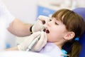 Close-up medical dentist procedure of teeth polishing with clean Royalty Free Stock Photo