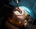 Close-up of medical dentist procedure teeth polishing in modern clinic