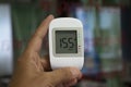 Close up medical device,digital handheld blood sugar detector use to measure patient blood sugar in the hospital..