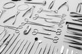 Close-up medical instruments, laid out on a gray background Royalty Free Stock Photo