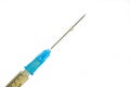 Close up of medicine in a syringe with a needle. Coronavirus vaccination concept