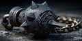 Medieval spiked flail resting on stone surface with chain Royalty Free Stock Photo