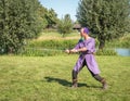 Close up of medieval sword training