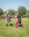 Close up of a medieval sword training