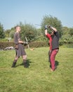 Close up of medieval sword training