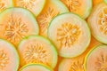 Close up of melon slices. Whole background. Top view. Generative AI Royalty Free Stock Photo