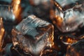 Close-Up of Melting Ice Cubes with Golden Glow. Generative AI Royalty Free Stock Photo