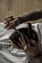 Close up of men`s hairstyling and haircutting in a barber shop . Royalty Free Stock Photo