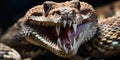 Close-up of a Menacing Rattlesnake Displaying Fangs with Venom Dripping Symbolizing Danger and Wild Nature Royalty Free Stock Photo