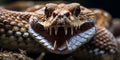 Close-up of a Menacing Rattlesnake Displaying Fangs with Venom Dripping Symbolizing Danger and Wild Nature Royalty Free Stock Photo