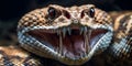 Close-up of a Menacing Rattlesnake Displaying Fangs with Venom Dripping Symbolizing Danger and Wild Nature Royalty Free Stock Photo