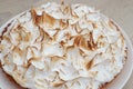 Close Up Meringue Cream on the Lemon Pie. Homemade Baked Cake Tart Pie Royalty Free Stock Photo