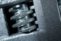 Close-up of a metal adjustment knob. Abstract macro background