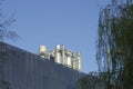 Close up metal chimneys on the factory roof. Royalty Free Stock Photo