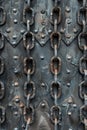 Close up of a metal door with a chain, suitable for security concepts Royalty Free Stock Photo