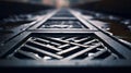 A close up of a metal grate on the ground, AI
