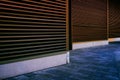 Close up of metal grilled facade on exterior of contemporary building