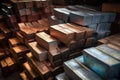 close-up of metal ingots stacked in storage